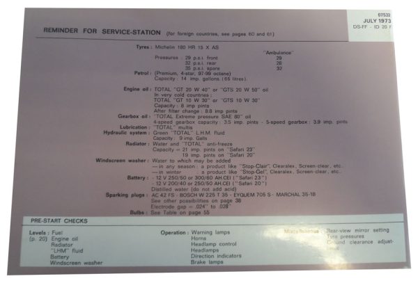 Citroen D Safari Owner's Manual 1973 Back